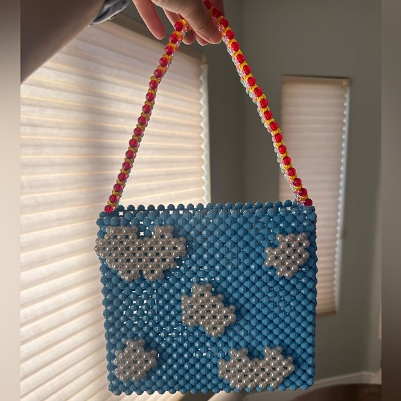 Susan Alexandra Big Skies Purse Beaded Blue Sky and Cloud Bag Rainbow Handle Bag - Picture 4 of 14